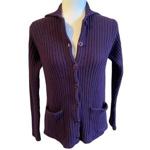𝅺AMANDA Fielding 100% Wool Button Sweater Purple S